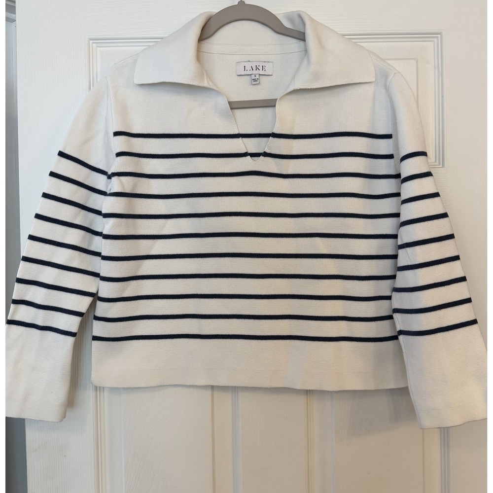 LAKE White V-Neck Stripe Sweater